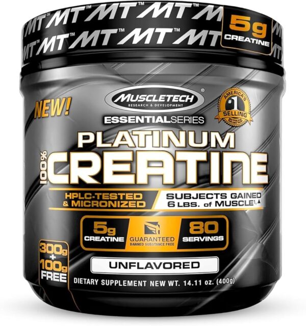 Platinum Creatine Supplement - Unflavored by MuscleTech, 80 Servings, 5g Per Serving, Net Weight: 400g
