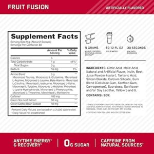 Optimum Nutrition Amino Energy - Pre Workout with Green Tea, BCAA, Amino Acids, Keto Friendly, Green Coffee Extract, Energy Powder - Fruit Fusion, 30 Servings Packaging May Vary